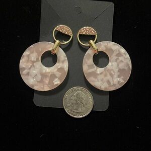 Chic Pink Rhinestone and Resin Hoop Earrings